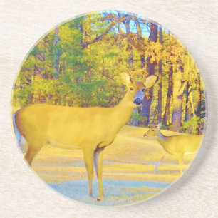 Mosterd gekleurd deer met lichtblauw zandsteen onderzetter
