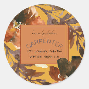 Mosterd Herfst Foliage Liefde & Goede Vibes Ronde Sticker