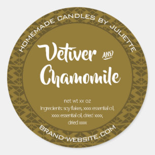 Mosterd Olive Soy Candles Verpakking Aztec Patroon Ronde Sticker