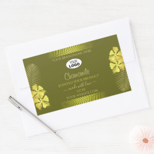 Mosterd Productlabels Geel Hawaï Bloemen Logo Rechthoekige Sticker