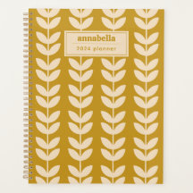 Mosterd Retro Vibe Blad Patroon Monogram
