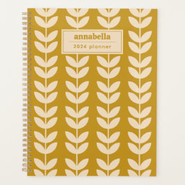 Mosterd Retro Vibe Blad Patroon Monogram Planner