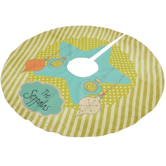 Mosterd Stip en Stripes - Gepersonaliseerde boomro Kerstboom Rok (Gekanteld)