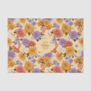 Mosterd Terracotta Blau Wilde Bloem Tissuepapier