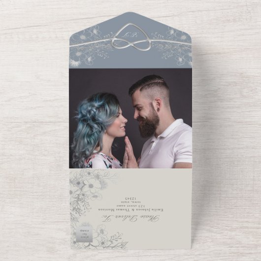  mosterdblauwe bruiloft in één uitnodiging (Buitenkant)