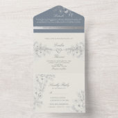 mosterdblauwe bruiloft in één uitnodiging (Binnen)