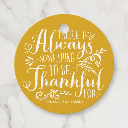 Mosterdgeel altijd dankbaar citaat Thanksgiving Bedankjes Labels (Voorkant)