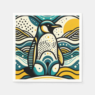 Mosterdgeel Blauwgroen Blauwe Pinguïn in Abstracte Servet