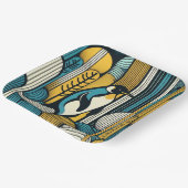 Mosterdgeel Blauwgroen Blauwe Pinguïn in Retro Geo Papieren Bordje (Gebogen)