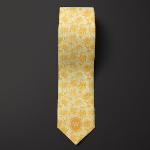 Mosterdgeel bloemmonogram stropdas