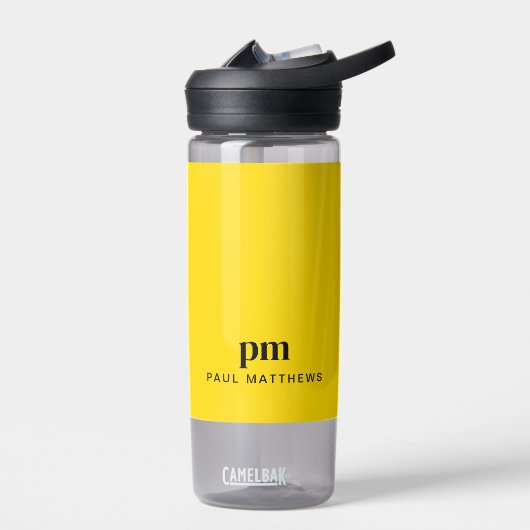 Mosterdgeel Eenvoudig Minimaal Monogram en Naam Waterfles (Links)