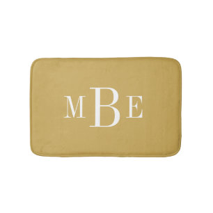 Mosterdgeel en wit klassiek 3-letter monogram badmat