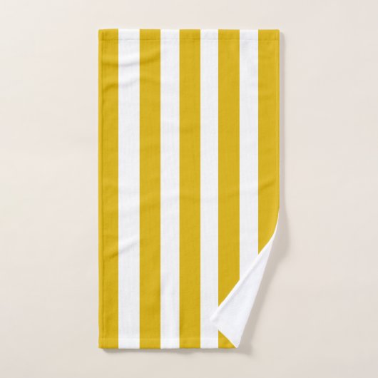 Mosterdgeel en witte verticale strepen bad handdoek (Handdoek)