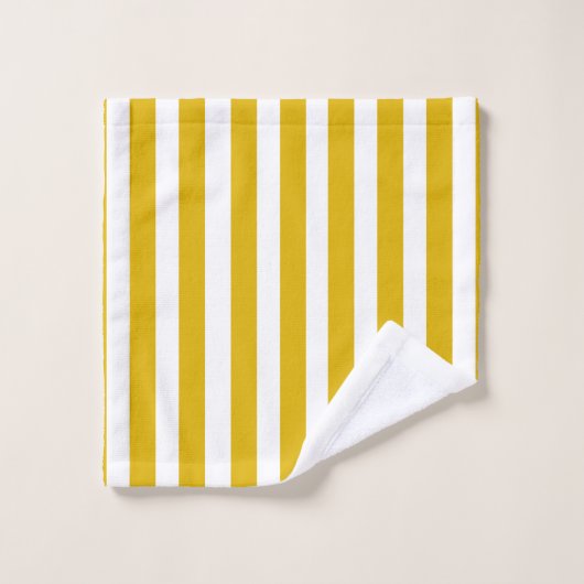 Mosterdgeel en witte verticale strepen bad handdoek (Wasdoekje)