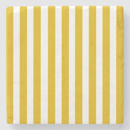 Mosterdgeel en witte verticale strepen stenen onderzetter (Voorkant)