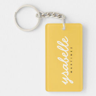 Mosterdgeel kalligrafiescript gepersonaliseerd sleutelhanger