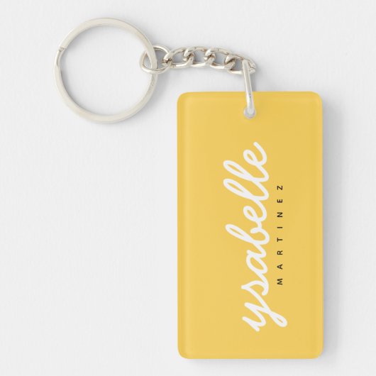 Mosterdgeel kalligrafiescript gepersonaliseerd sleutelhanger (Voorkant)
