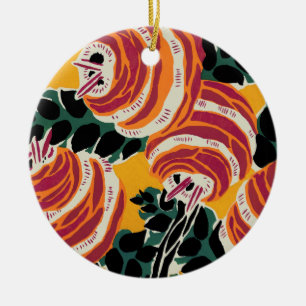 Mosterdgeel & Oranje Art Deco Bloemendecor Keramisch Ornament