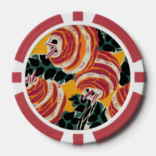 Mosterdgeel & Oranje Art Deco Bloemendecor Poker Chips