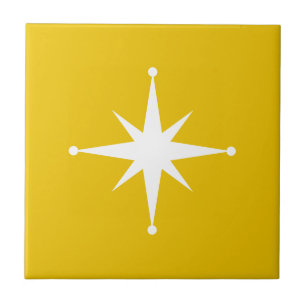 Mosterdgeel Starburst Mid Century Modern Retro Tegeltje