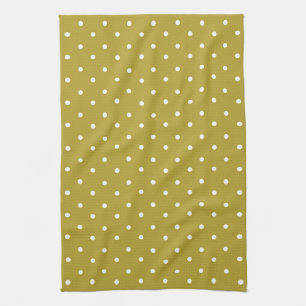Mosterdgeel witte polka stippen patroon theedoek