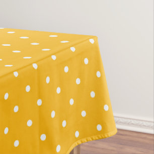 Mosterdgeel witte stippenpatroon Tafelkleed