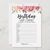 Mot d'anniversaire avec Réponses jeu Carte (Devant)