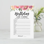 Mot d'anniversaire avec Réponses jeu Carte (Debout devant)