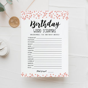 Mot d'anniversaire avec Réponses jeu Carte