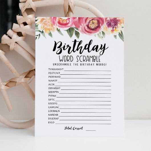 Mot d'anniversaire avec Réponses jeu Carte
