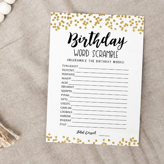Mot d'anniversaire avec Réponses jeu Carte