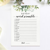 Mot d'anniversaire avec Réponses jeu Carte