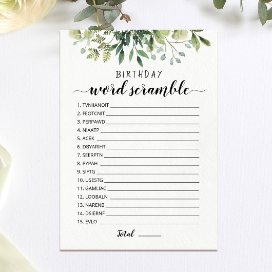 Mot d'anniversaire avec Réponses jeu Carte