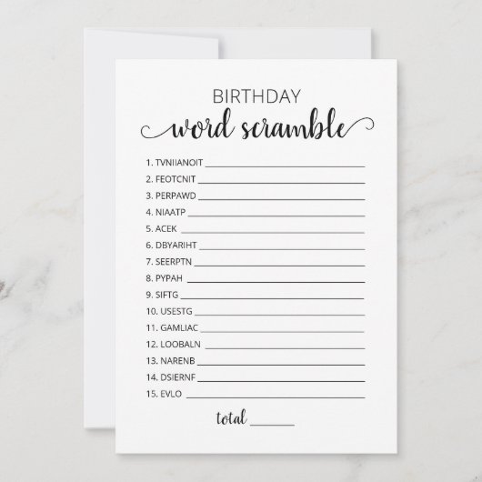 Mot d'anniversaire avec Réponses jeu Carte (Devant)