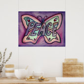 Mot de Paix Papillon violet Art Imprimer Posters (Cuisine)