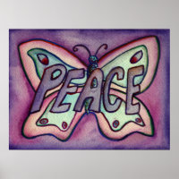 Mot de Paix Papillon violet Art Imprimer Posters