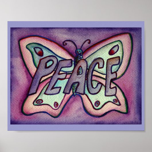 Mot de Paix Papillon violet Poster Imprimantes d'a (Devant)