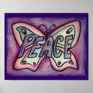 Mot de Paix Papillon violet Poster Imprimantes d'a