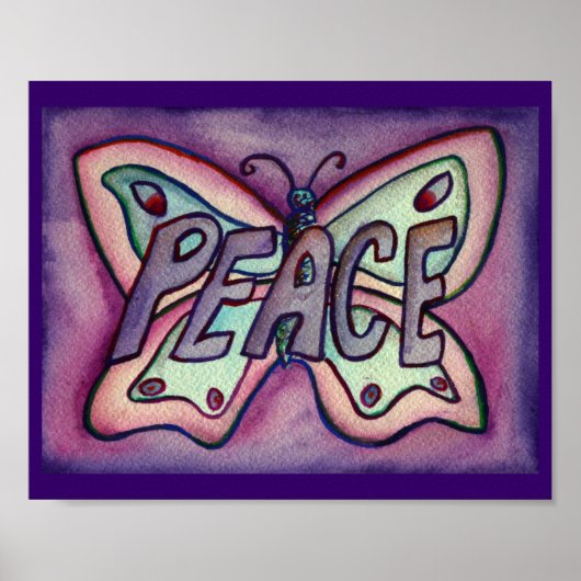 Mot de Paix Papillon violet Poster Imprimantes d'a (Devant)