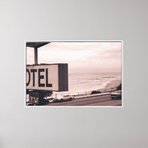 Motel aan de Zee Vintage Kust Gelijnd Canvas Afdruk