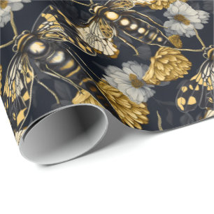 Moten en goudsbloemen Geel en zwart Gotisch Cadeaupapier