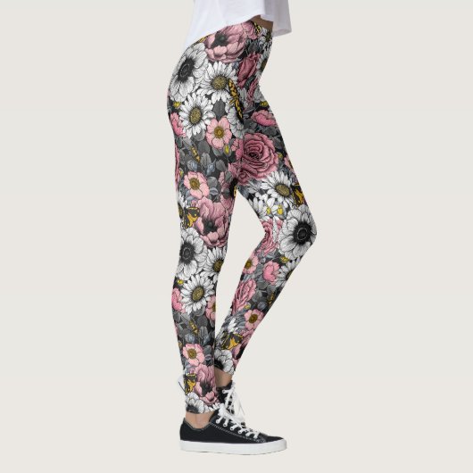 Moten op bloem mengen in roze en grijs leggings (Rechts)