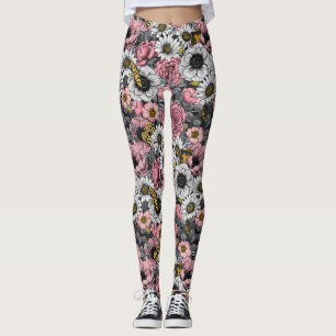 Moten op bloem mengen in roze en grijs leggings