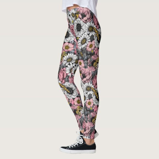 Moten op bloem mengen in roze en grijs leggings (Links)