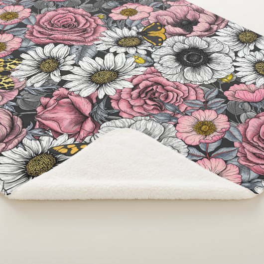 Moten op bloem mengen in roze en grijs sherpa deken (3/4)