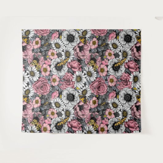 Moten op bloem mengen in roze en grijs wandkleed (Voorkant (horizontaal))