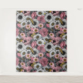 Moten op bloem mengen in roze en grijs wandkleed (Voorkant)