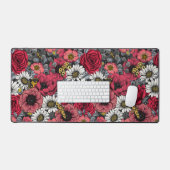 Moten op bloemenmix in rood en grijs bureaumat (Keyboard & Muis)