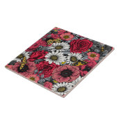 Moten op bloemenmix in rood en grijs tegeltje (Zijkant)