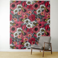 Moten op bloemenmix in rood en grijs
